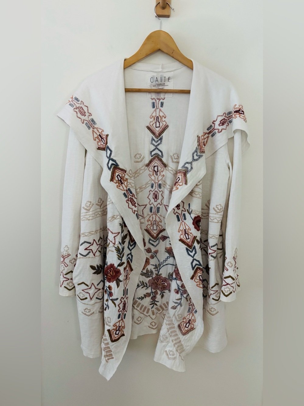 Caite by Karyn Seo "Billie" embroidered open-front Hooded cardigan jacket Size S